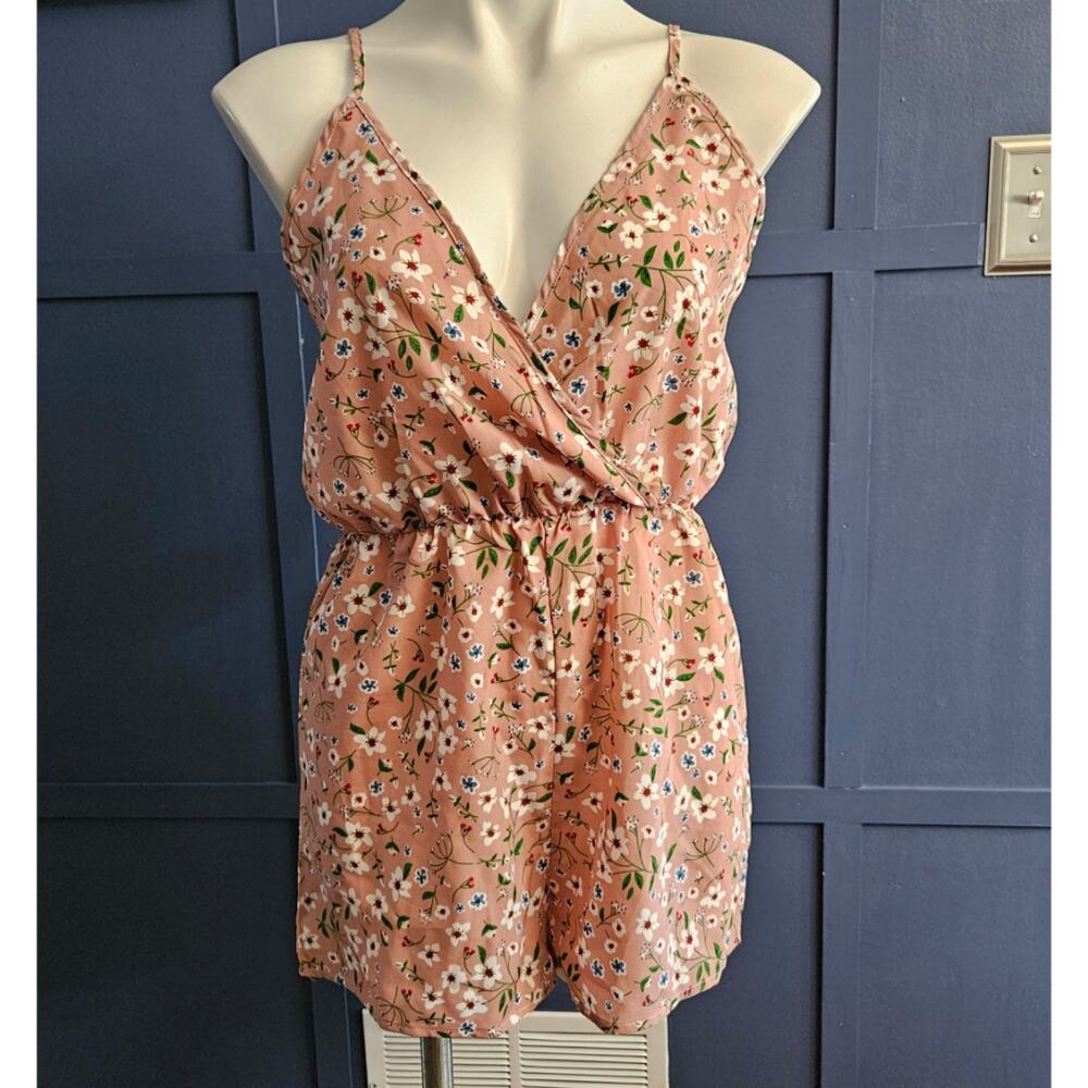 Shein Mauve Pink Floral Surplice Romper sz M New